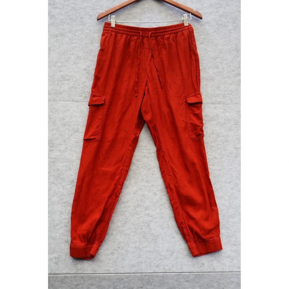 Banana Republic Womens Red Linen Blend Cargo Jogger Pants 745978-01 Small